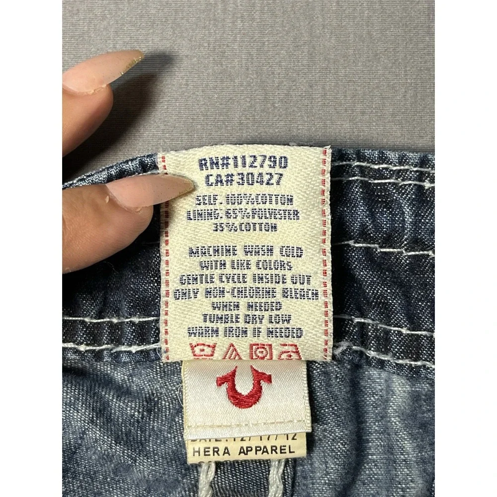 TRUE RELIGION Commander Big T Cargo Shorts Mens 42 Denim Drawstring